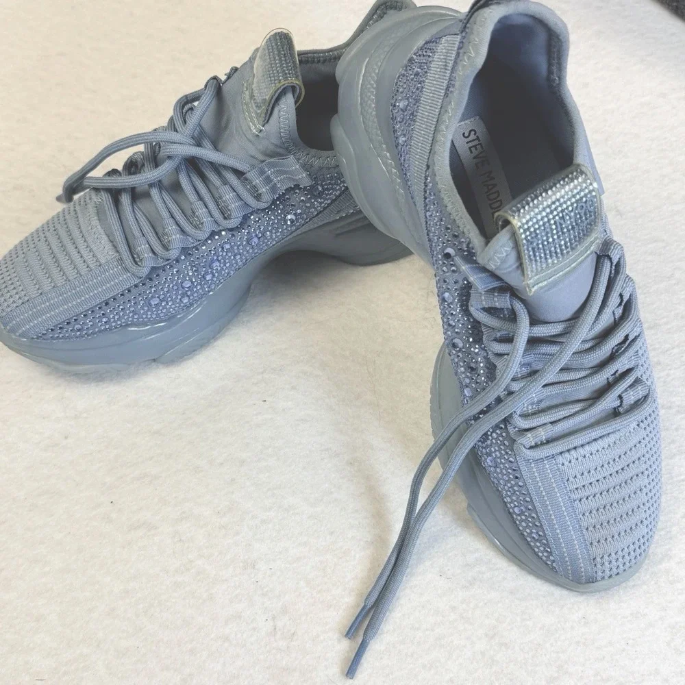 Steve Madden Maxima Rhinestone Chunky Sneakers Blue Women's Size 7.5 Lace Up